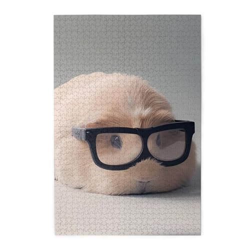 Meerschweinchen mit Brille Druck Jigsaw Personalisiertes Puzzle Holzpuzzle Lustiges Puzzle 500 Teile Für Erwachsene Geburtstag Xmas Geschenk von OrcoW