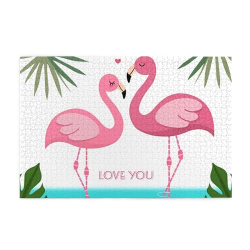 Palmblatt und Flamingos Paar Druck Jigsaw Personalisierte Puzzle Holzpuzzle Lustige Puzzle 1000 Teile Für Erwachsene Geburtstag Xmas Geschenk von OrcoW
