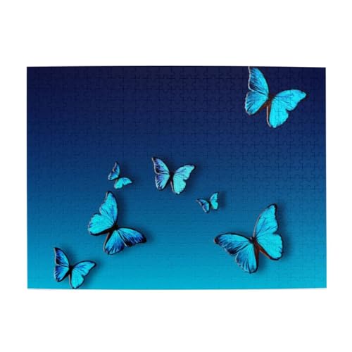 Schönes blaues Schmetterlings-Druck-Puzzle, personalisiertes Puzzle, Holzpuzzle, lustiges Puzzle, 500 Teile, für Erwachsene, Geburtstagsgeschenk von OrcoW