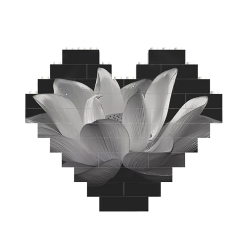 Schwarz-weißes Lotusdruck-Baustein-Herz, Baustein, personalisierbar, Ziegelstein-Puzzle, für Männer und Frauen, Geburtstag, Valentinstag, Geschenke von OrcoW