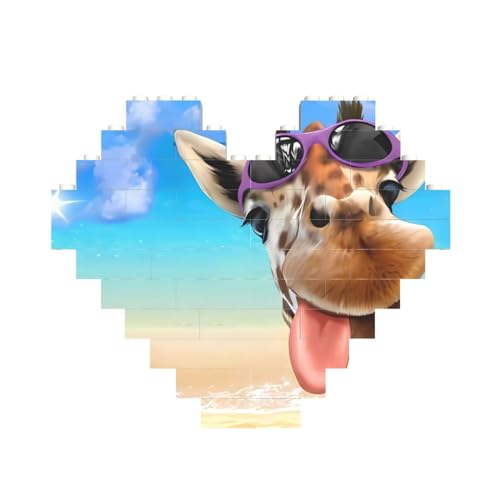 Strand-Giraffen-Druck, Baustein, Herz, Baustein, personalisierbar, Ziegelstein-Puzzle, für Männer und Frauen, Geburtstag, Valentinstag, Geschenke von OrcoW