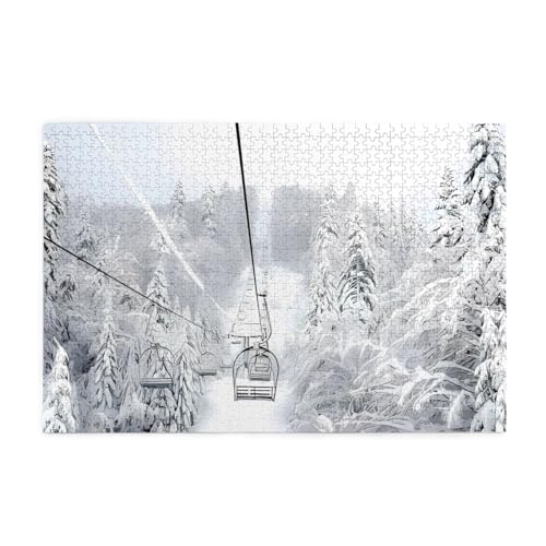 Winter Old Cable Ski Lift Print Jigsaw Personalisiertes Puzzle Holzpuzzle Lustiges Puzzle 1000 Teile Für Erwachsene Geburtstag Xmas Geschenk von OrcoW