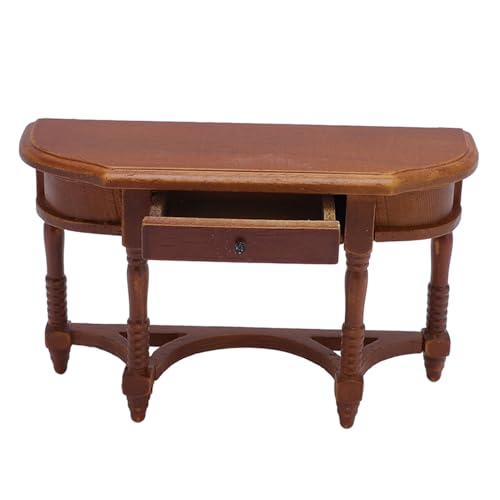 1:12 Dollhouse Halbrunde Tisch mit Hoher Simulation, Exquisite Miniatur Puppenhausmöbel Halbe Runde Tisch mit Schublade für Wohnzimmerdekoration von Oreilet