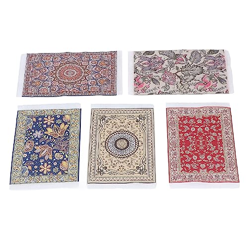 5pcs 1:12 Miniaturteppich, Puppenhaus Blumendruck Vintage Gewebte Teppiche, Miniaturhaus Willkommensbodendecke Möbeldekoration Zubehör und Teile von Oreilet