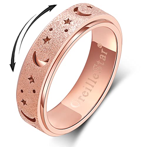 OreilleStar 【Angst Spinner Ring für Frauen】Fidget Toys für Erwachsene, Titan Edelstahl Daumenring für Männer, Mondstern Roségold OreilleStar 【Angst Spinner Ring für Frauen】Fidget Toys für Erwachsene, Titan Edelstahl Daumenring für Männer, Mondstern Roségold von OreilleStar