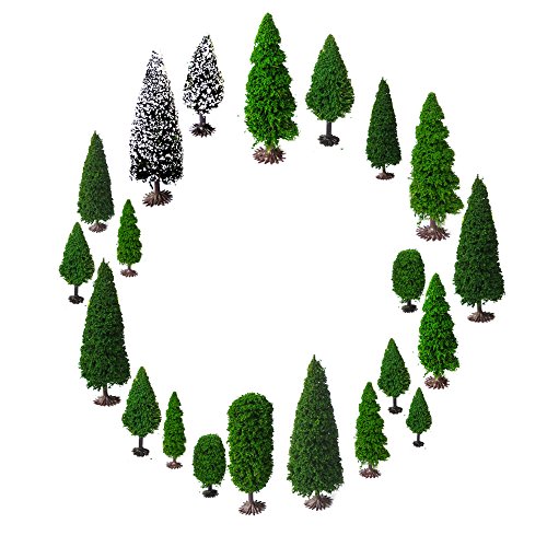 OrgMemory Modellbau Bäume, Mischwald Bäume, h0 Figuren, h0 Bäume, (19pcs, 5-15 cm), Tabletop Gelände mit Stände von OrgMemory