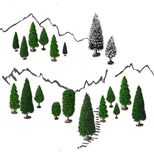 OrgMemory 20pcs Gemischtes Modellbau Bäume (5-15 cm), h0 Bäume, h0 Figuren, Spur n, Tabletop Gelände mit Stände von OrgMemory
