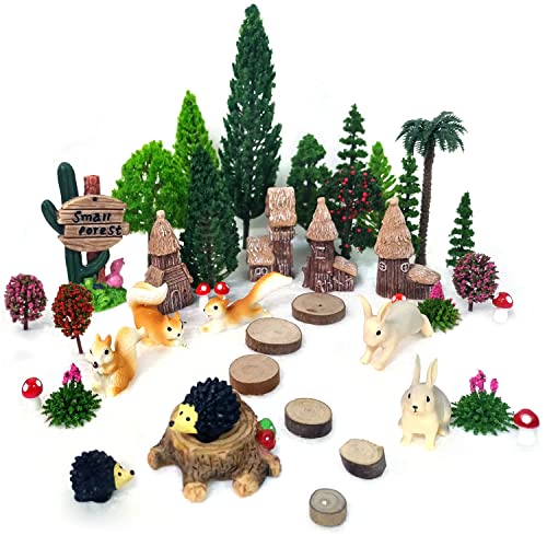 OrgMemory Modellbau Bäume, Tier Figuren, Waldtiere Figuren Deko Garten, 42 Stück, (4-16 cm), Miniatur Fee Garten für Projekte, Krippenzubehör Landschaft von OrgMemory