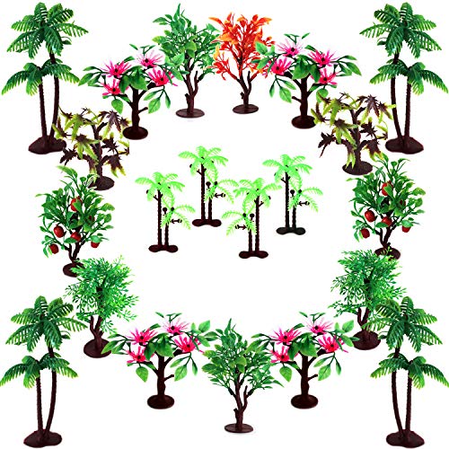 OrgMemory Bäume Kuchen Dekorationen, Modellbau Bäume mit Basen, (19 Stück, 7.5-14 cm), h0 Bäume für Miniatur Deko oder Cake Topper von OrgMemory