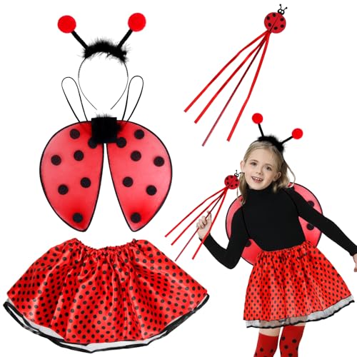 Orgoue 4 Stück Marienkäfer Kostüm Zubehör, Marienkäfer Kostüm Mädchen Marienkäfer Kostüm Kinder Set Mit Marienkäfer-Stirnband, Zauberstäben, Marienkäferflügeln Und Tutu Für Karneval (ROT DE) Orgoue 4 Stück Marienkäfer Kostüm Zubehör, Marienkäfer Kostüm Mädchen Marienkäfer Kostüm Kinder Set Mit Marienkäfer-Stirnband, Zauberstäben, Marienkäferflügeln Und Tutu Für Karneval (ROT DE) von Orgoue