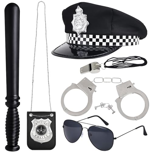 Orgoue Police Hat Costume Accessories, Police Costume Women Men Kids Police Costume Set With Police Hat Cap Badge Handcuffs For Carnival von Orgoue