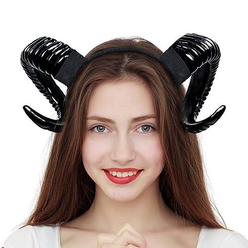 Orgoue Teufelshörnern Haarreif, Dämon Hörner Kopfschmuck Schaf Horn Stirnband Accessoire für Frauen Erwachsene Kinder für Halloween Karneval Kostüme Fotos Requisiten (2Horns) von Orgoue