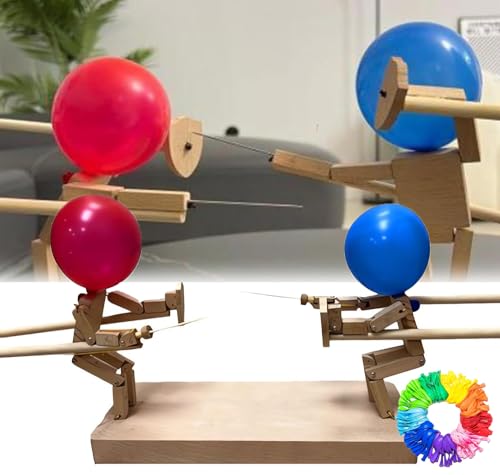 Balloon Bamboo Man Battle - Handmade Wooden Fencing Puppets, Fast-Paced Balloon Fight, Lustig Ballon Kampfroboter Spiel Für 2 Spieler,DIY Luftballon Fight Emoji, mit 100 Ballnoons(30cm X 5mm) von Orgrul