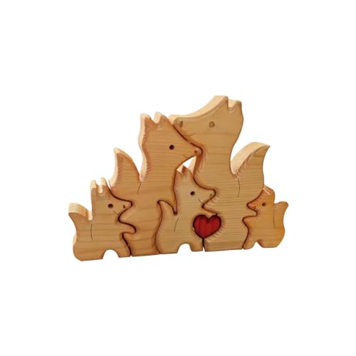 Personalisiertes Holzkunstpuzzle der Fuchsfamilie mit 1-8 Namen, Holz Bär Skulpturen Desktop Ornament Weihnachts Home Tischdekoration, Geschenk für Familie, Tischdekoration, (D) von Orgrul