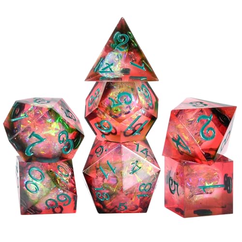 OriCraft Red Magic Dice DND-Set, Dungeons and Dragons Polyedrisches Rollenspiel, Kristall D20, Rote Magische Welt-Energiestein-Würfel, Halloween-Würfel Mit Scharfen Ecken von OriCraft