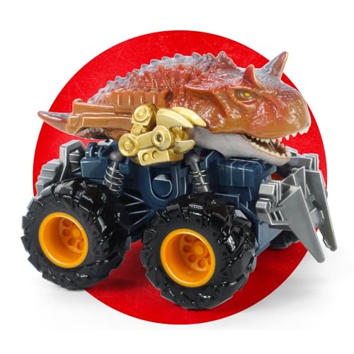 Oriate Dinosaurier MonsterTruck Spielzeug für Kinder, Carnotaurus Monstertruck Reibungsbetriebene Rennwagen LKW Zurückziehen Push and Go Trägheit Fahrzeug 209-R4 von Oriate