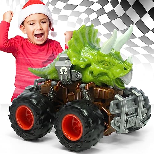 Dinosaurier Autos Spielzeug für Kinder 3-5, Reibung angetrieben 1-Pack Triceratops Push und Go Auto Monster Truck Dino Spielzeug Geschenke für Geburtstag 209-G1 von Oriate