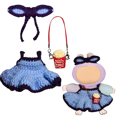 Hellblaue Puppenkleidung für 17 cm große Puppen, lila Besatz, Puppenzubehör, Schleife, Haarblume und Popcorn-Tasche Hellblaue Puppenkleidung für 17 cm große Puppen, lila Besatz, Puppenzubehör, Schleife, Haarblume und Popcorn-Tasche von Oriate