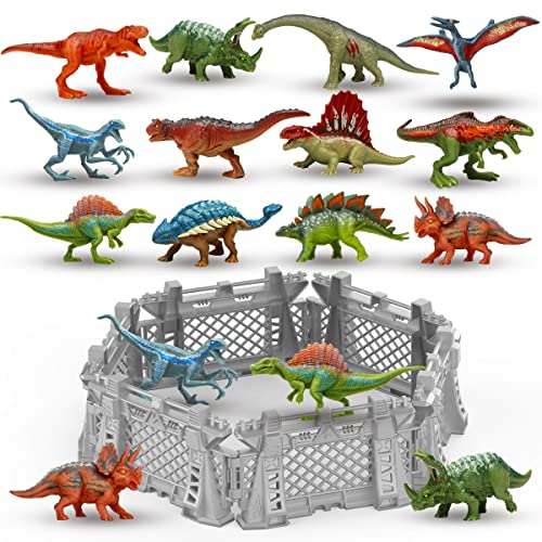 Oriate 12PCS Mini Dinosaurier Figuren Spielzeug für Kinder 3-5 5-7, Capture n Escape Dino World Playset, einschließlich 6 Dinosaurier Zäune 207-6 … von Oriate