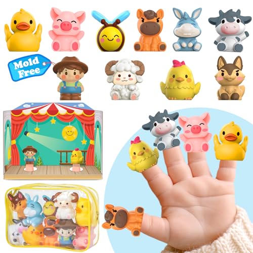 Oriate Bauernhof Tiere Fingerpuppen, Badespielzeug für Kinder mit Aufbewahrungstasche, Kleinkind-Spielzeug für Story Time Stuffer mit Performance Bühne, Mold Free Travel Toys Party Favors 12m+ 10 Pc Oriate Bauernhof Tiere Fingerpuppen, Badespielzeug für Kinder mit Aufbewahrungstasche, Kleinkind-Spielzeug für Story Time Stuffer mit Performance Bühne, Mold Free Travel Toys Party Favors 12m+ 10 Pc von Oriate