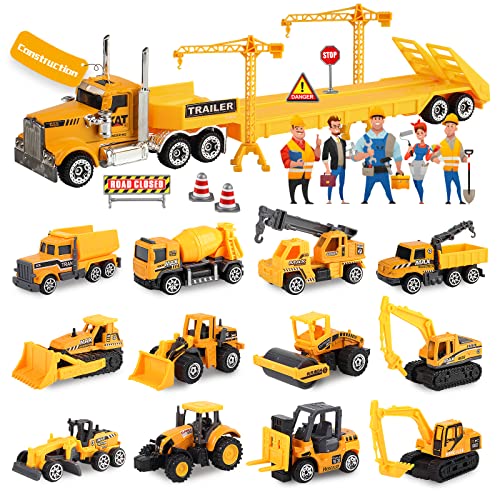 Oriate Baufahrzeuge Spielzeug für Kinder, Technikwagen Set aus Druckguss mit Tieflader und Verkehrszeichen, Bagger, Bulldozer, Gabelstapler, für 3 4 5 6 jährige Jungen Kinder Geburtstagsgeschenk Oriate Baufahrzeuge Spielzeug für Kinder, Technikwagen Set aus Druckguss mit Tieflader und Verkehrszeichen, Bagger, Bulldozer, Gabelstapler, für 3 4 5 6 jährige Jungen Kinder Geburtstagsgeschenk von Oriate