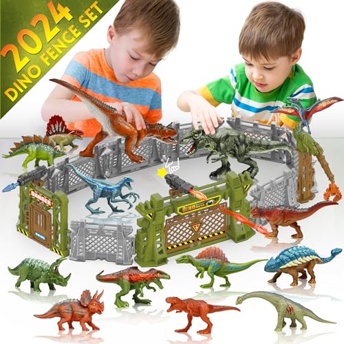 Oriate Dinosaurier Catch n Run Kampfspielset, inklusive Big Trex & Carnotaurus 12 Miniatur-Dino-Figuren, 2 Bäume, 2 Blaster und mehr, Spielzeuggeschenk für Dinosaurier-Fans 208-2 von Oriate