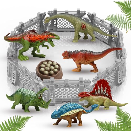 Oriate Dinosaurier Spielzeug für Kinder im Alter von 3 und Oben Playset, Dinosaurier Geburtstag Party Supplies 4'' Long Include 6 Mini Dinosaurier Figuren 8 Zäune, Jungen 207-2 … von Oriate