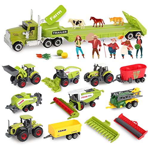 Oriate Kinder Bauernhofspielzeug, realistisches Traktor Fahrzeug, Druckguss Auto Set, pädagogische Mini Farmtiere mit Pritschenanhänger, Geburtstagsgeschenk für Kinder ab 3 Jahren von Oriate
