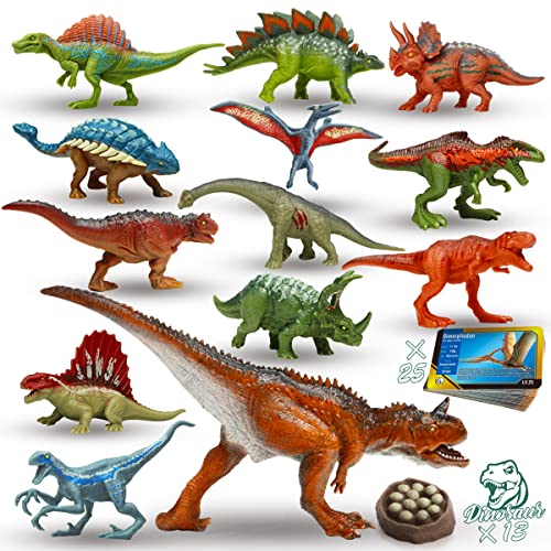 Oriate Mini Dinosaurier Figuren Spielzeug Set, Großer Carnotaurus mit 12 Miniaturfiguren| 25 Dino Flash Fact Cards| Kindergeburtstagsgeschenk 207-5 von Oriate