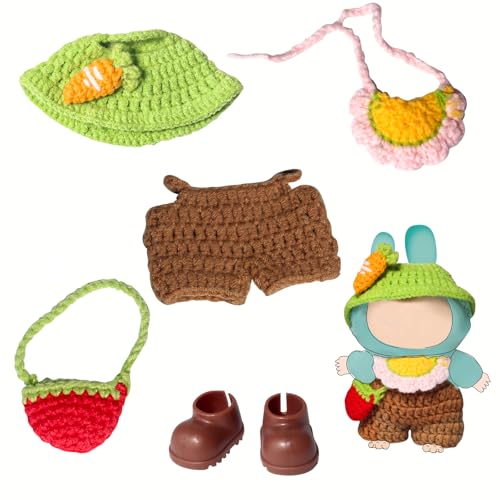 Pastellgrünes Karotten-Puppen-Kleidungsoutfit, Blütenblatt-Lätzchen, brauner Overall, erbeerförmige Tasche, bezaubernder Anzug für 17 cm große Puppe Pastellgrünes Karotten-Puppen-Kleidungsoutfit, Blütenblatt-Lätzchen, brauner Overall, erbeerförmige Tasche, bezaubernder Anzug für 17 cm große Puppe von Oriate