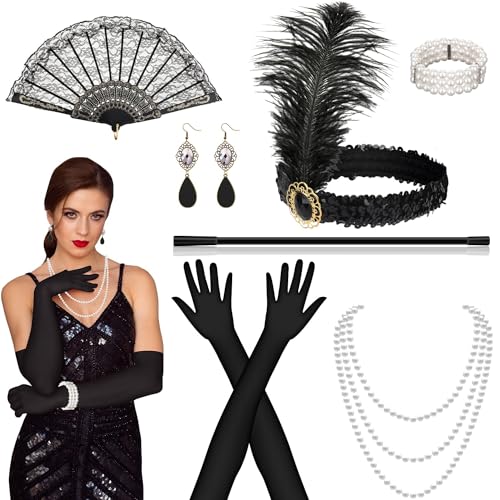Orifinter 9-Teiliges Gatsby Accessoires Set - 20er Jahre Kleid Zubehör, Charleston Kostüm Mit Federboa - Perfekt für Damen Orifinter 9-Teiliges Gatsby Accessoires Set - 20er Jahre Kleid Zubehör, Charleston Kostüm Mit Federboa - Perfekt für Damen von Orifinter