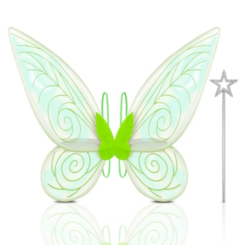 Orifinter Feenflügel Erwachsene, Schmetterlingsflügel Feen Kostüm Damen, Faschingskostüme Damen, Elfenflügel mit Feenstab für Karneval Halloween Kostüm Geburtstag Cosplay Comic Con Themed Party (Grün) von Orifinter