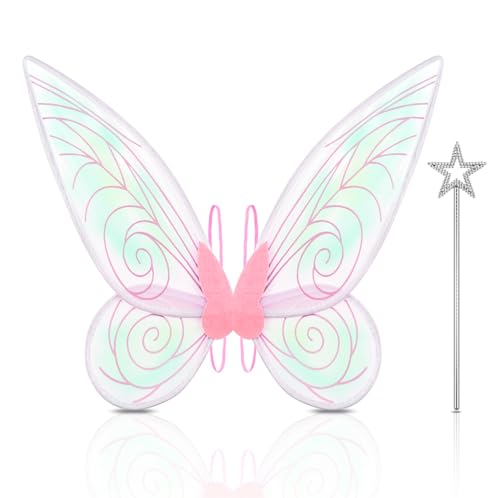 Orifinter Feenflügel Erwachsene, Schmetterlingsflügel Feen Kostüm Damen, Faschingskostüme Damen, Elfenflügel mit Feenstab für Karneval Halloween Kostüm Geburtstag Cosplay Comic Con Themed Party (Rosa) von Orifinter