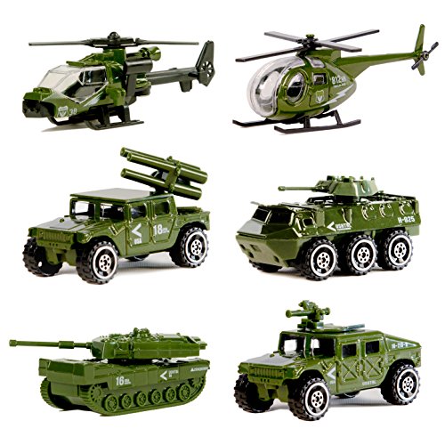 Nunki Toy Druckguss-Militärfahrzeuge, 6er-Pack Verschiedene Spielautos der Militärfahrzeug-Modelle aus Metalllegierung, Spielset des Mini-Militärspielzeugs für Kinder, Kleinkinder und Jungen von Nunki Toy