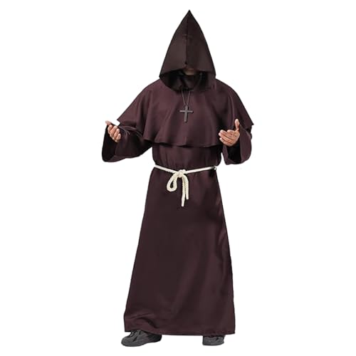 AirSuit® Mittelalterliches Mönch Kostüm für Erwachsene – Lange Robe mit Kapuze + Holzkreuz | Größe M 170 bis 175 cm | Religiöses Herren-Kostüm | Halloween, Karneval | OriginalCorner® von Original Cup