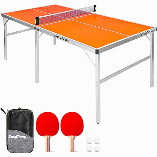 EasyPong® | Tischtennisplatte Orange | 182x91cm | Premium Qualität | Leicht zu transportieren | Stabil | Ideal für Drinnen & Draußen | 2 Schläger + 4 Bälle | Tischtennis | OriginalCup® von Original Cup