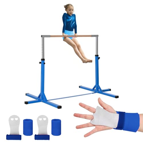 Gym Bar® Kinder Gymnastikstange Blau | 13 Stufen einstellbar von 90 bis 150 cm | Stahl und Massivem Buchenholz | Schutz-Kit enthalten | Indoor Outdoor Use | Sport Training Equipment | Aerobik von Original Cup