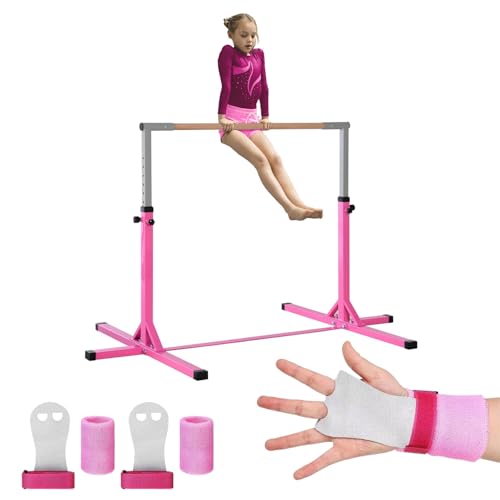 Gym Bar® Kinder Gymnastikstange Rosa | 13 Stufen einstellbar von 90 bis 150 cm | Stahl und Massivem Buchenholz | Schutz-Kit enthalten | Indoor Outdoor Use | Sport Training Equipment | Aerobik von Original Cup