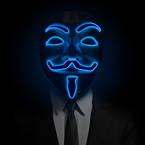 LED-Maske Anonymous Blau | Premium Qualität | Starrer Kunststoff | 3 Blinkmodi | Vendetta | LED-Maske | Cosplay | Halloween | Neon | 100% Horror | 100% Fun | OriginalCup® von Original Cup