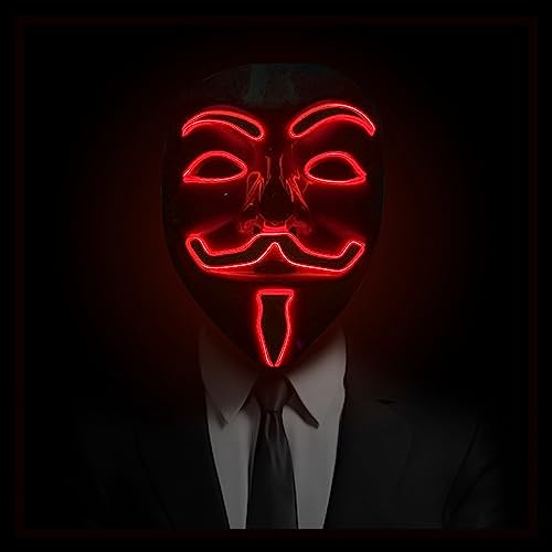 LED-Maske Anonymous Rot | Premium Qualität | Starrer Kunststoff | 3 Blinkmodi | Vendetta | LED-Maske | Cosplay | Halloween | Neon | 100% Horror | 100% Fun | OriginalCup® von Original Cup