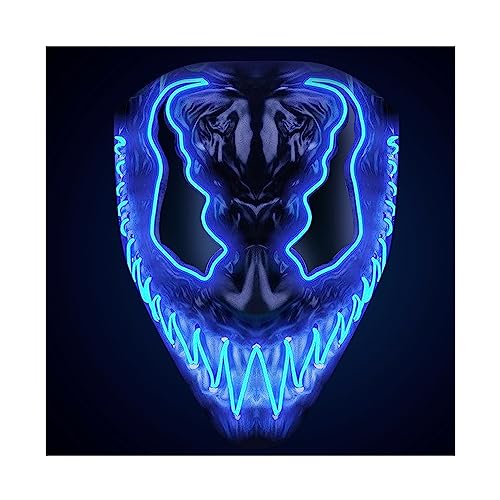 LED-Maske Devil blau | Premium-Qualität aus festem Kunststoff | Leuchtende Neon-Maske mit 3 Blinkmodi | Originelle Verkleidung für Halloween und Kostümparty | OriginalCup® von Original Cup