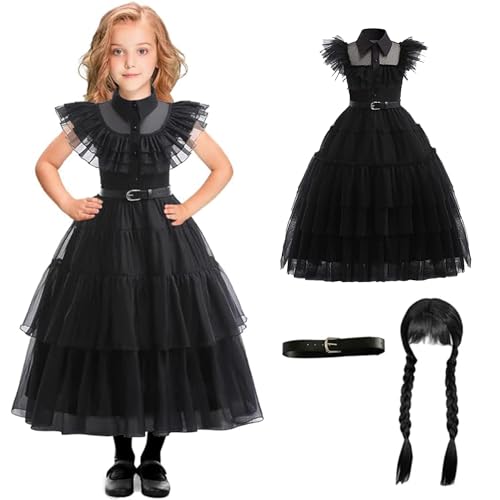 Wednesday Verkleidung für Kinder | Addams Family Kleid und Perücke | Nevermore Academy | Party Verkleidung und Zubehör | Halloween, Karneval, Party | Mädchen Geschenk | OriginalCup®, Einheitsgröße von Original Cup