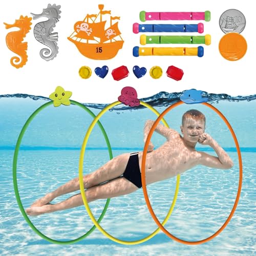 OceanHunt® Unterwasser-Tauchspielzeug | Komplettes Pool Spiel Set für Kinder | Piratenschatzsuche, Ringe | Outdoor-Aktivitäts Spiele für Kinder | Wasserspielzeug | OriginalCorner® von Original Cup