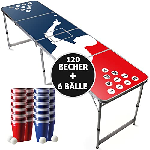 Beer Pong Offizieller Ice Bag Tisch Set | Mit Kühlfach | Full Pack | Inkl. 1 Tisch + 120 Becher 53cl (60 Rot & 60 Blau) + 6 Ping-Pong-Bälle | Premium Qualität | Partyspiele | Trinkspiele von Beer Pong