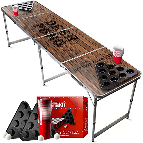 Beer Pong Original Cup® - Bierpong Tisch + 22 Becher + 2 Racks + 4 Bälle - Zusammenklappbarer, transportabler Tisch mit kratzfester, wasserdichter Beschichtung - Zugelassen Turniere -Trinkspiel von Beer Pong