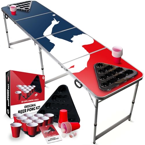 Beer Pong Original Cup® - Bierpong Tisch + 22 Becher + 2 Racks + 4 Bälle - Zusammenklappbarer, transportabler Tisch mit kratzfester, wasserdichter Beschichtung - Zugelassen Turniere -Trinkspiel von Beer Pong