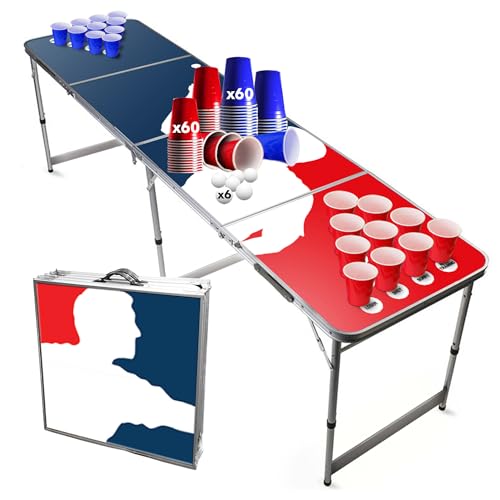 Beer Pong Original Cup® - Bierpong Tisch + 120 Becher + 6 Bälle - Zusammenklappbarer, transportabler Tisch mit kratzfester, wasserdichter Beschichtung - Zugelassen Turniere - Trinkspiel von Beer Pong