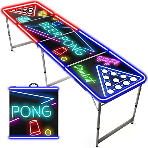 Beer Pong Offizieller Spotlightholes Tisch mit Löchern | Neonlicht | Premium Qualität | Offizielle Wettkampfmaße | Kratzfest und Wassergeschützt | Partyspiele | Trinkspiele | 100% Spaß | OriginalCup® von Beer Pong