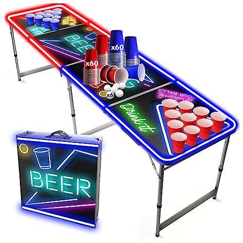 Beer Pong Offizieller Spotlightholes Tisch mit Löchern Set | Full Pack | Inkl. 1 Tisch + 120 53cl Becher (60 Rot & 60 Blau) + 6 Ping-Pong-Bälle | Trinkspiele | OriginalCup® von Beer Pong