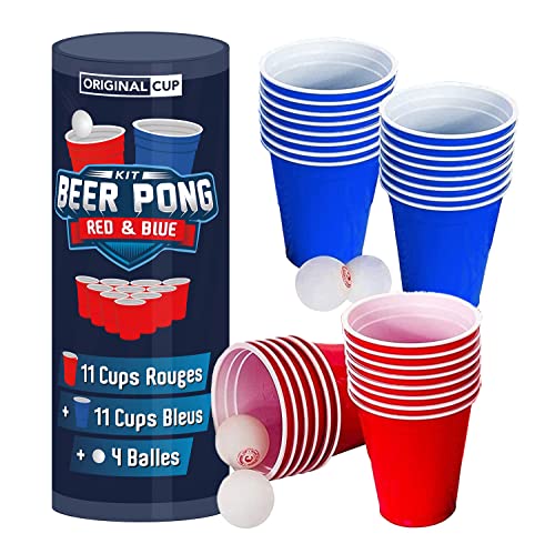 Offizielles Beer Pong Kit | Partybecher und Beer Pong Bälle | Premium Qualität | 22 Cups (11 rot und 11 blau) | 4 Bälle | Wiederverwendbar | Trinkspiel | Partyspiel | OriginalCup® von Original Cup